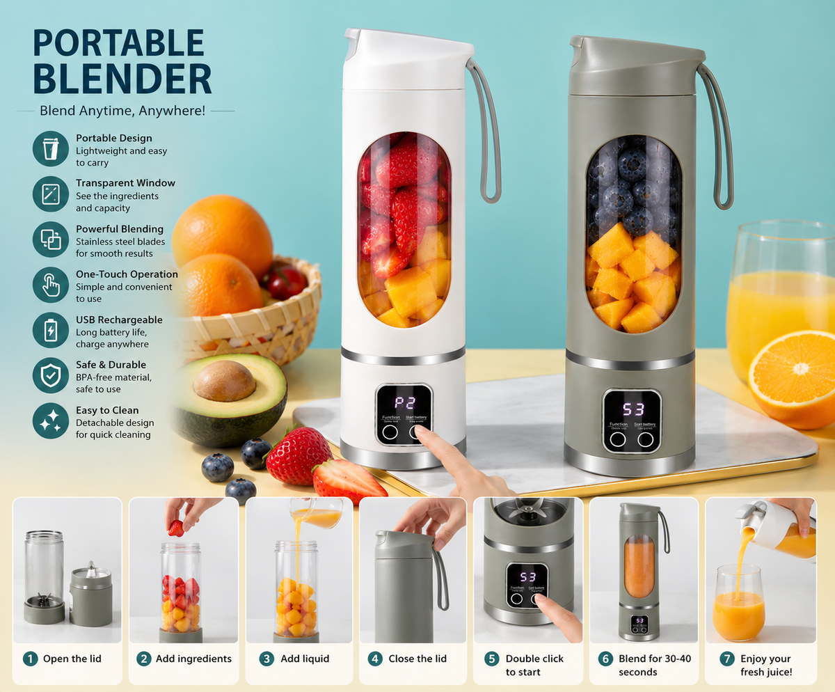 Portable Electric Juicer Blender – USB Rechargeable Mini Smoothie Maker