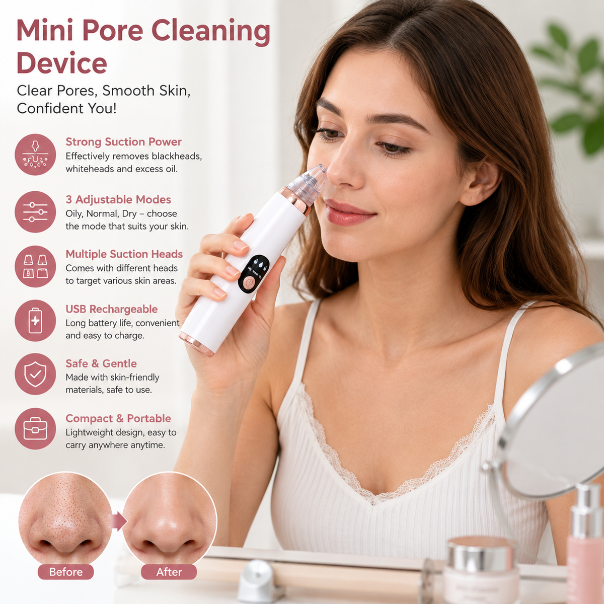 Electric Pore Cleaner – 4-in-1 Facial Pore Cleaning Device with Vacuum Suction, Blackhead Remover & Skin Care Tool